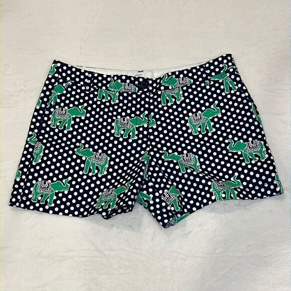Crown & Ivy Navy & White Polka Dot Shorts with Green Elephants - Size 16 - Picture 1 of 9